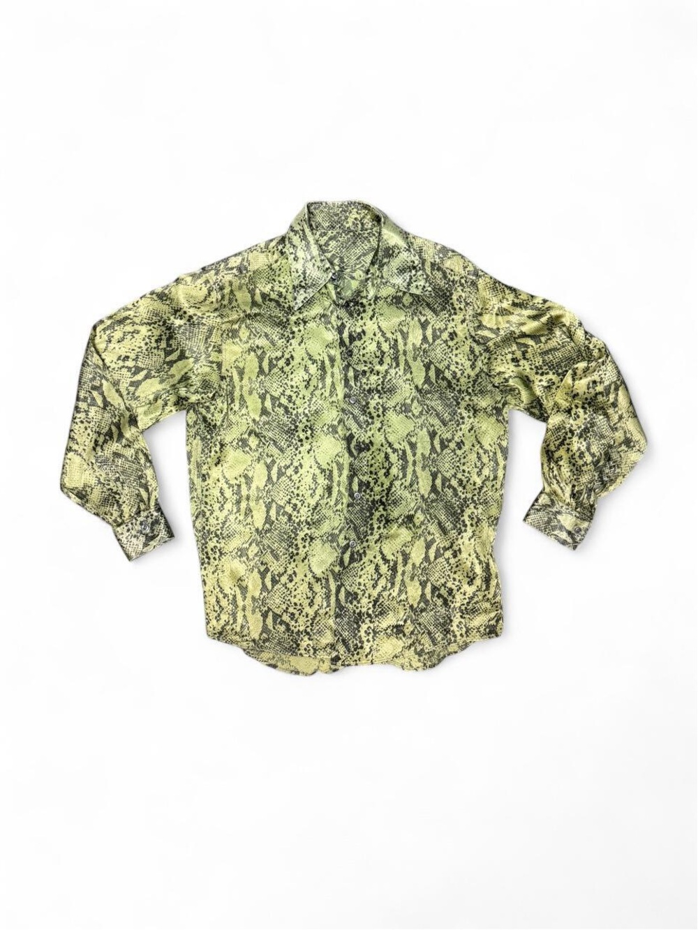Neon Lime Green Snakeskin Button Up Shirt Long Sleeve Y2K Indie Sleaze Clubwear
